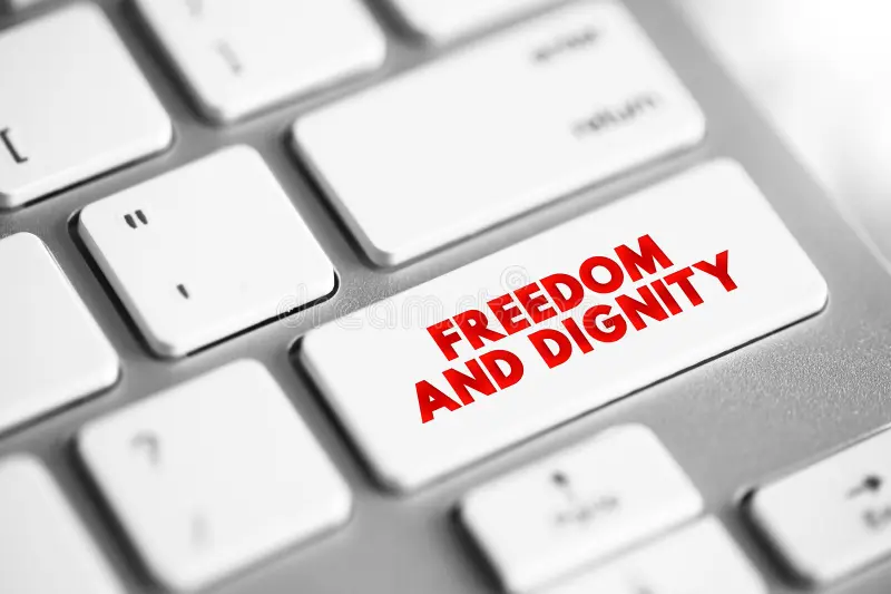 freedom dignity written macro computer keyboard button human rights personal liberty individual respect concept ideas 466518332